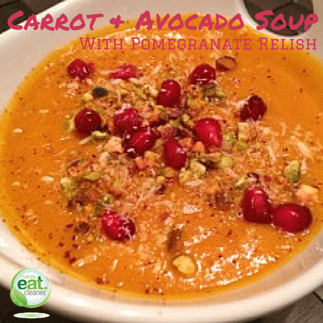 Carrot & Avocado Soup with Pomegranate Relish