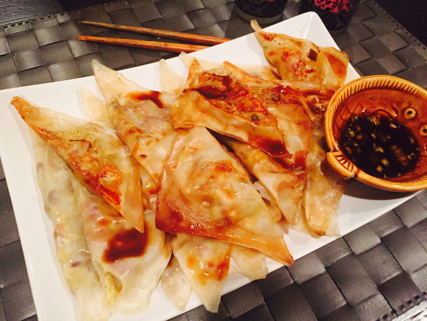 Steamed Veggie Wontons with Scallion Dipping Sauce