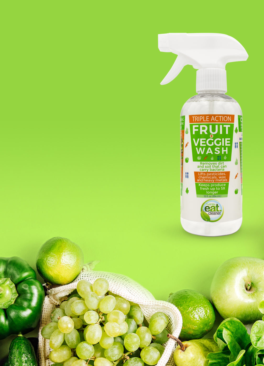 Eat Cleaner Fruit and Vegetable Wash Spray Removes Pesticides Water Can't.  Eliminates 99.9% of harmful chemicals from Surfaces AND Tissues (3-pack)